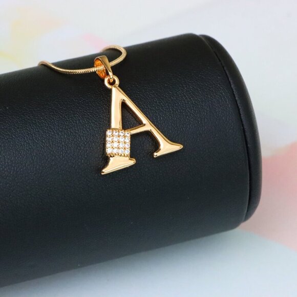 "Rose Gold Letter A Pendant with Crystal Accent, XPPT1412 - Picture 10 of 13